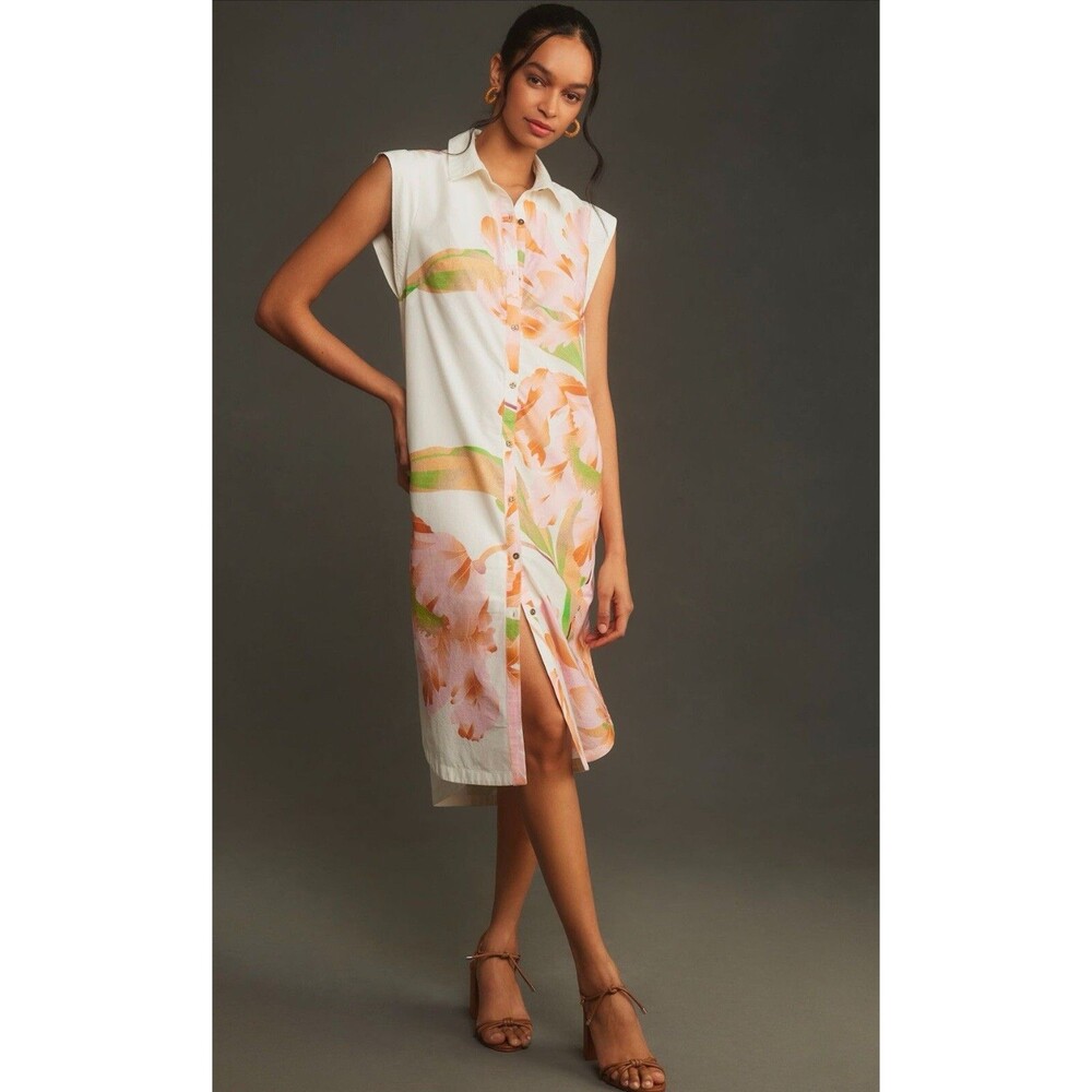Anthropologie Maeve Midi Dress Floral Lillian Button Front Cotton Preppy XXS NWT